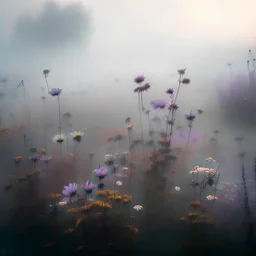 Pastel gothic field of flowers on a Misty autumn morning