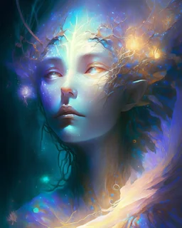 An enchanting portrait of an individual with a vivid, ethereal aura radiating from their body, in the style of fantasy art, luminescent colors, otherworldly effects, and a sense of magic and mystery, inspired by the works of Brian Froud and Yoshitaka Amano, inviting the viewer to delve into the realms of the imagination and the unseen.