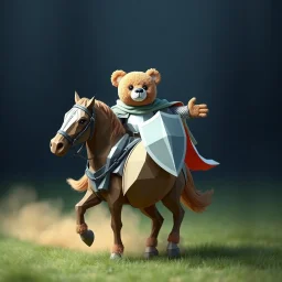 high poly teddy bear knight on horse with outstretched arms