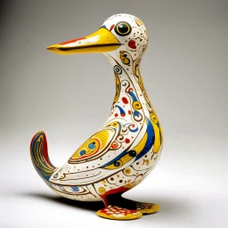 A white wind elemental duck designed in Indian Gond art painted by Salvador Dali