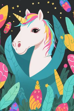 kids illustration, an unicorn image, cartoon style, thick line, low details, vivid color