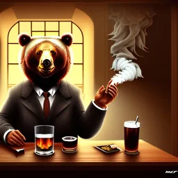 Bear smoking in a bar