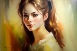 classic french style oil painting of a young woman, brush strokes