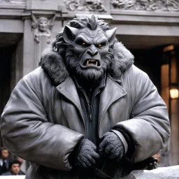 [photo from The Thing (1982)] A man in an unremarkable gray jacket scales the marble face of Central Trust Bank. His mask is a grotesque gargoyle, snarling like living stone under the streetlights. Duffel bags hang heavy at his side, burdened with tools of intrusion. A glimpse beneath his coat reveals the cold gleam of a firearm.