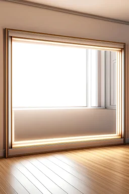 horizontal mirror with lights around border in a sunny room