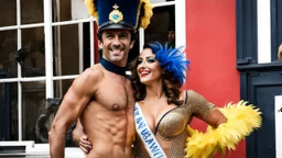 French gendarme dressed as a Brazilian revue dancer