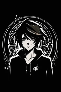 Anime logo , it's black, music, smybolism, male