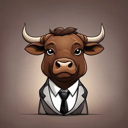 A cartoon royal game image of a brown bull with horns wearing a white shirt and black tie. He has sad face.