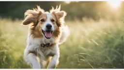 ((cheerful dog, running, grassy field), sunny, bright, (golden hour lighting), soft focus, vibrant colors), polaroid, photograph, professional photograph, (high resolution, cinematic composition, telephoto lens)