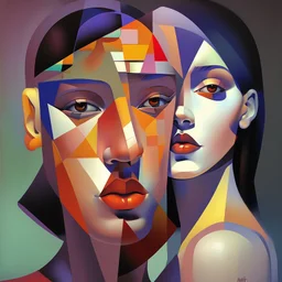 a painting of a man and a woman, a cubist painting by Keith Mallett, cg society, figurative art, cubism, fauvism, art