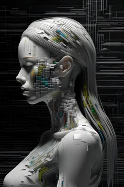 An extremely-detailed provocative mind-bending pixelglitch render with a profound subliminal message embedded within its internal programming, "avantgarde white woman"