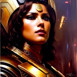 portrait beautiful face Number Six - Battlestar Galactica,busty,ancient metal armor balanciaga fashion clothe painting by gaston bussiere, greg rutkowski, yoji shinkawa, yoshitaka amano, tsutomu nihei, donato giancola, tim hildebrandt, oil on canvas, cinematic composition, extreme detail,fit full head inside picture,16k