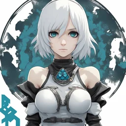 Bust of 2B from Nier with Grêmio shirt on white background