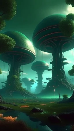 sci fi planet, cyber town, alien trees