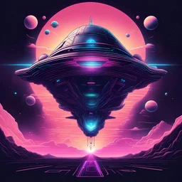 Cosmic Dreamscape Odyssey, synthwave, spaceship, Petros Afshar, abstract line art