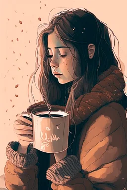 cozy vibes art girl with coffee