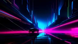 un voyageur de l'inconnu, naviguant à travers un univers futuriste et électrique. Les nuances sombres de la palette de couleurs synthwave fusionnent avec des éclats lumineux, créant une atmosphère mystérieuse et immersive. Les lignes dynamiques s'entrelacent, évoquant un sentiment de mouvement infini à travers le vide. L'ensemble de l'image projette une esthétique saisissante, parfaitement alignée avec l'essence sonore du genre musical