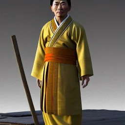 A man in old Japanese clothes standing in rain, raining, high quality , high details , unreal engine