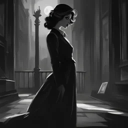 So here I wait. I long to see if you'll, at last, return to me, in noir art style