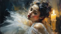 Portrait of a Man and a Stunningly Beautiful Woman Made of Tulle, Detailed Fabric Painting, Candlelight Insanely detailed painting by Pino Daeni, Jeremy Mann, Carne_Griffiths, Vadim Kashin, James Gurney, texture, 16k resolution, fine art, natural light, beautiful