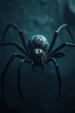 hyper realistic image of the most horrifying, creepiest spider ever, with dark fog emanating, epic aesthetic, dark color grading, dark weather aesthetic, full body, extremely terrifying, horror movie inspired, retro camera