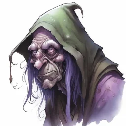 dnd, night hag, illustration, water colour, artstation, portrait, head, old, ugly, big nose, disgusting