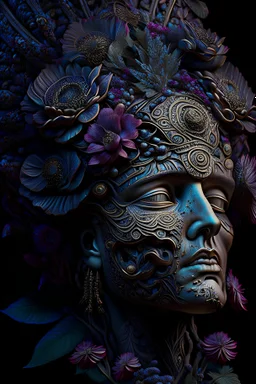 ancient human head artwork hyper-detailed intricate artwork shocking 8k flower kris kuksi