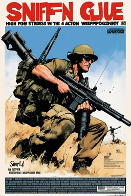 SNIFFIN’ GLUE magazine high res photo cover by Ralph Steadman: special issue #42 on sniper action and weaponry. guest star: Anthony Swofford, Jarhead and Rambo.