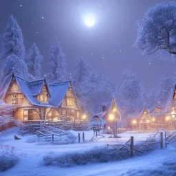 fantasy farming village winter night