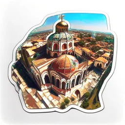 aerial view art novel artwork of a byzantine cathedral as a sticker