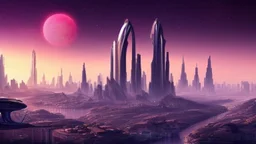 beautiful city on an alien planet in the future