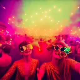 Ultra Realistic selfie, drunken dancer sexy women, carnival scene, retro steampunk. confeti, Sunglasses, smoking, happy, festival, red fog. highly detailed, concept art, unreal engine 5, ray tracing, RTX, lumen lighting, ultra detail, volumetric lighting, 3d, finely drawn, high definition, high resolution.