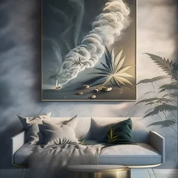 Design an artwork that showcases the pleasure and relaxation derived from indulging in hash and weed, using elements like soft textures, hazy atmospheres, and gentle curves to evoke a sense of tranquility and bliss.