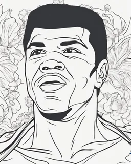 Outline art for coloring pages with Muhammed Ali, white background, sketch style, only use black outline, white background, no shadows and well and clear outline