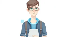 Illustration teenage boy frontend web developer with white background