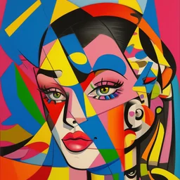 a painting of a woman with a colorful face, a cubist painting by Romero Britto, featured on pixiv, cubism, picasso, cubism, fauvism