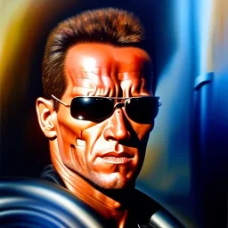 ultra detailed fullbody Portrait in oil on canvas of Terminator no flesh Driving Motorcycle ,intense stare,extremely detailed digital painting, extremely detailed face, crystal clear eyes, mystical colors ,perfectly centered image, perfect composition,rim light, beautiful lighting, 8k, stunning scene,extremely sharp detail, finely tuned detail, ultra high definition raytracing, in the style of Simon Bisley and robert e howard and Luis Royo and and Ohrai Noriyoshi