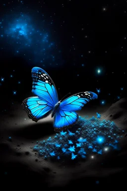 Luminous blue butterfly and manure full of stars