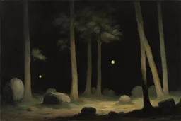 trees, night, rocks, ernest welvaert, and henry luyten impressionism paintings