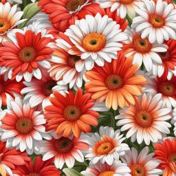 gerbera daisies on white background, illustration, seamlessly pattern