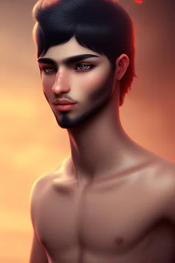 cute, black hair, portrait, blushing, arab boy, barbarian, 8k resolution