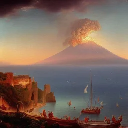 oil on canvas landscape of Sorrento with view of sea and Vesuvius erupting style SCHOOL OF NAPLES SECOND HALF OF THE XIX CENTURY Micco Spadaro art