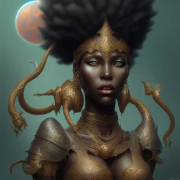 sango fantasy, fantasy magic, intricate, sharp focus, illustration, highly detailed, digital painting, concept art, matte, masterpiece head sexy lady body black African beauty space lady black leopard skin African afro night