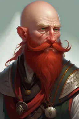 bald, elderly dnd svirfneblin with red beard and no hat