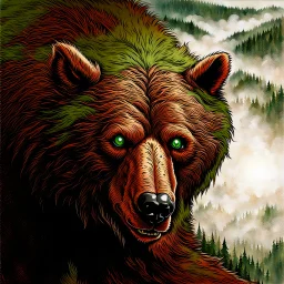 90's TCG fantasy artwork art of a mutant bear with green eyes