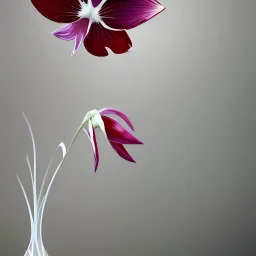 Абстракция Белая ванильная орхидея в вазе с красными бабочками кузнечик