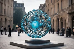 статуя на улице, Шар как атом/молекула: Сделать поверхность шара похожей на модель атома или молекулы, используя геометрические формы, светящиеся элементы или проекцию. . Для этого можно использовать различные геометрические формы, такие как круги, треугольники, шестиугольники и т. д., чтобы создать абстрактное изображение структуры атома или молекулы. Кроме того, возможно использование светящихся элементов, чтобы придать статуе особую магическую атмосферу и привлечь внимание прохожих ночью.