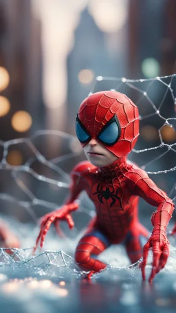 spider man gremlin pimp caught frozen in net, bokeh like f/0.8, tilt-shift lens 8k, high detail, smooth render, down-light, unreal engine, prize winning