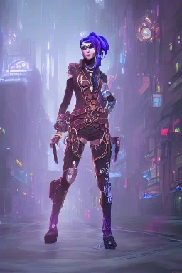 steampunk elf in a neon dystopian city