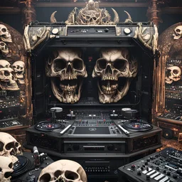 DJ of the damnded, insanely detailed DJ booth in hell, MID set, speakers and equipment made of bone, anatomically correct, add more skulls in th audience, photorealism, vray, 8k 3d https://stablecog.com/generate?o=a67b60e0-edd2-418d-9744-d1d585055d7fv https://stablecog.com/generate?o=93026b00-ac6b-436a-bc57-6aa04073d4a9